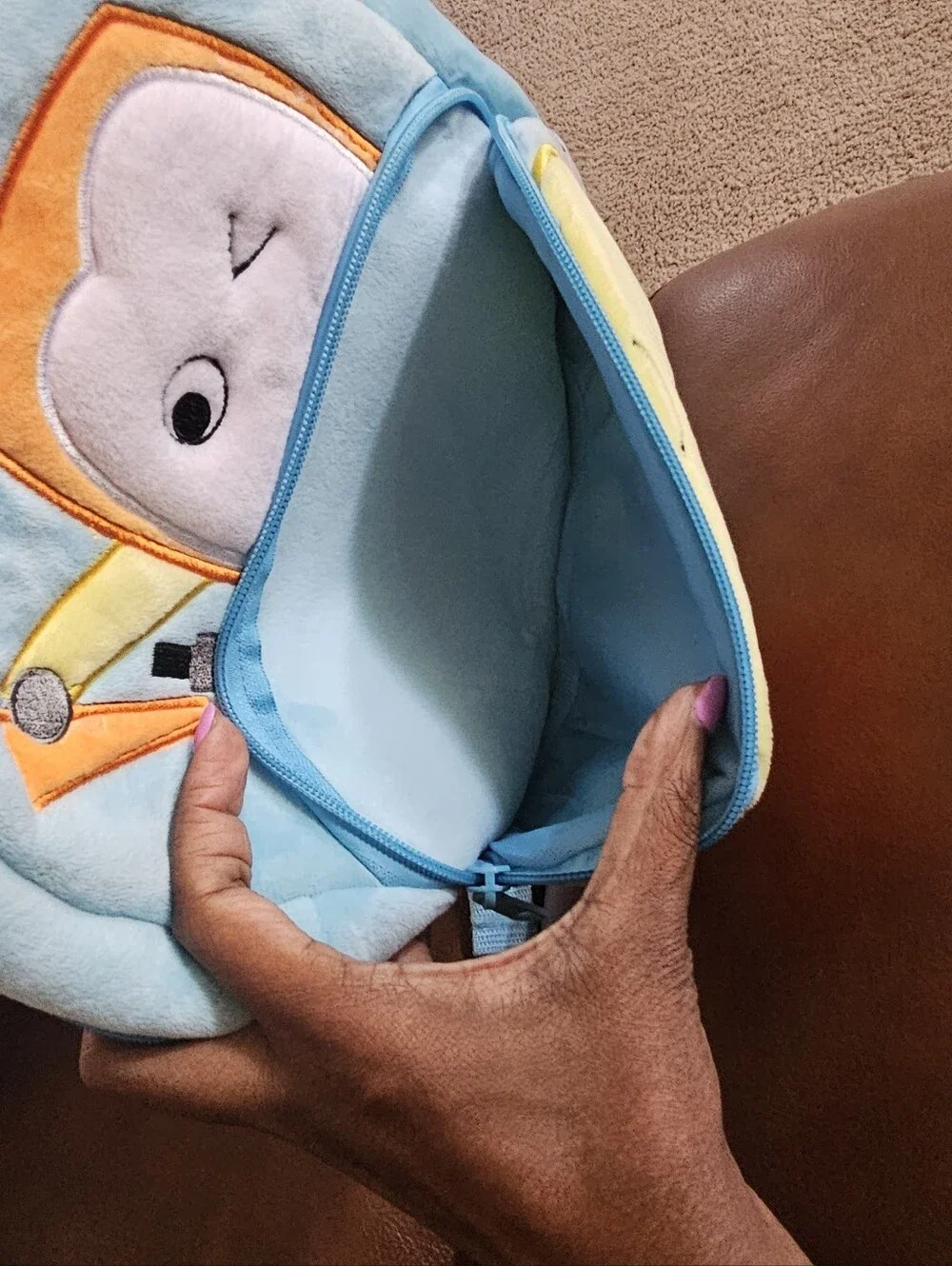Blue Kids Plush Backpack with Excavator Face